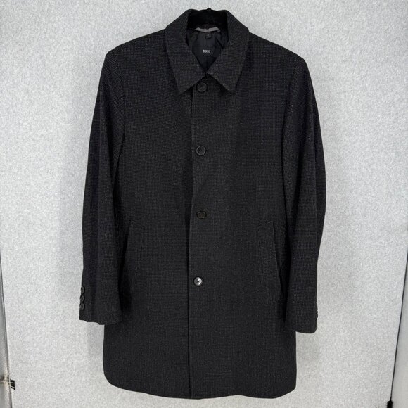 Boss by Hugo Boss Mens Wool Blend Formal Coat Size 42R Charcoal Grey Dressy Long - Picture 1 of 16